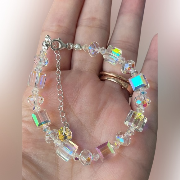 💜 Sterling Silver Austrian Crystal Cube Bracelet with Lobster Clasp - Picture 7 of 8